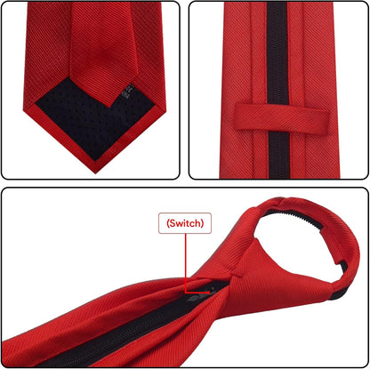 Men'S Lot 6 PCS Classic Zipper Ties Pretied Solid Color Necktie Set