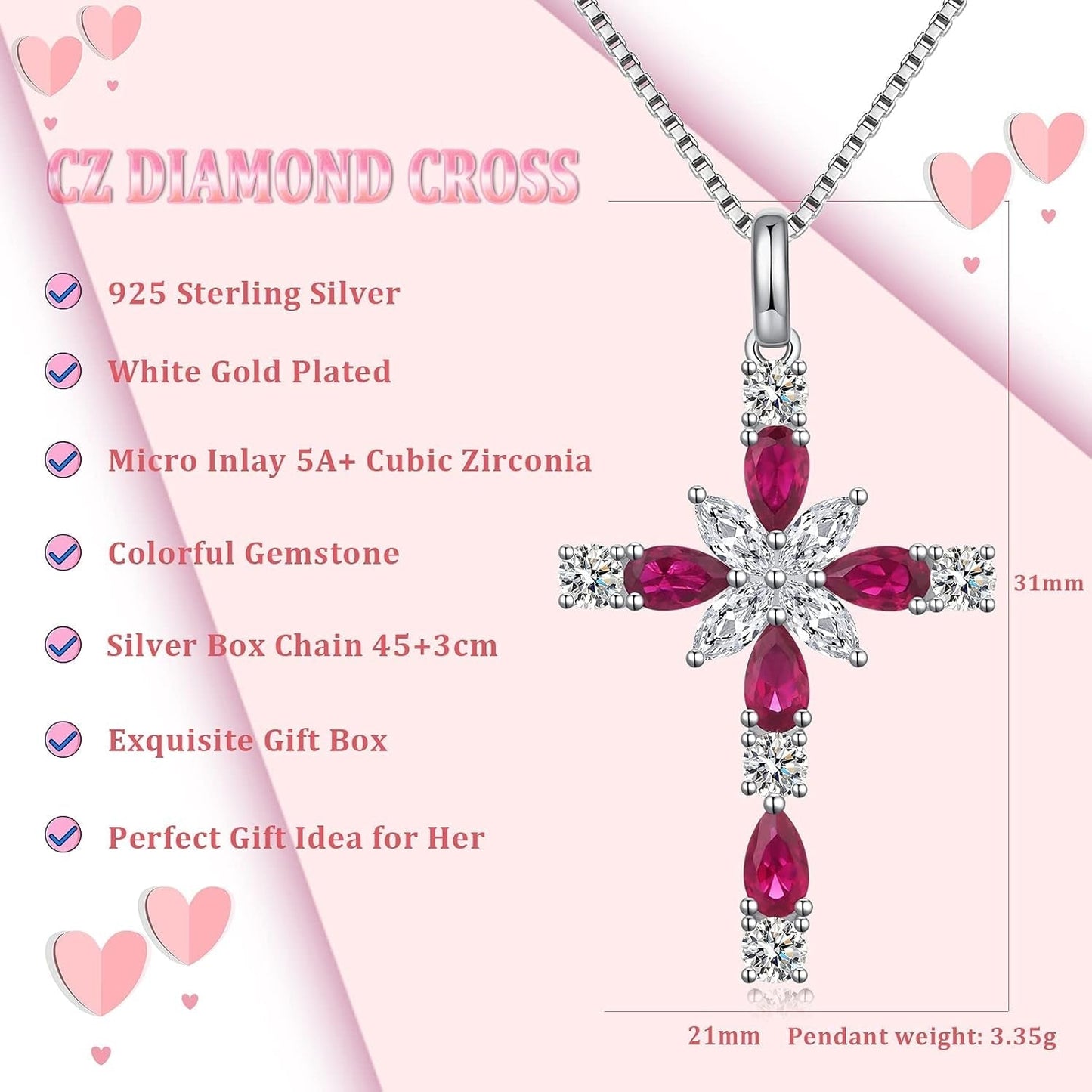 Star Cross Necklace for Women 925 Sterling Silver Infinity Diamond Cross Pendant with Birthstone Cubic Zirconia, Cross Jewelry for Women Mom