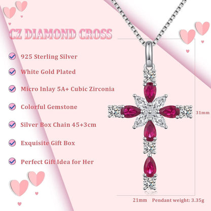 Star Cross Necklace for Women 925 Sterling Silver Infinity Diamond Cross Pendant with Birthstone Cubic Zirconia, Cross Jewelry for Women Mom