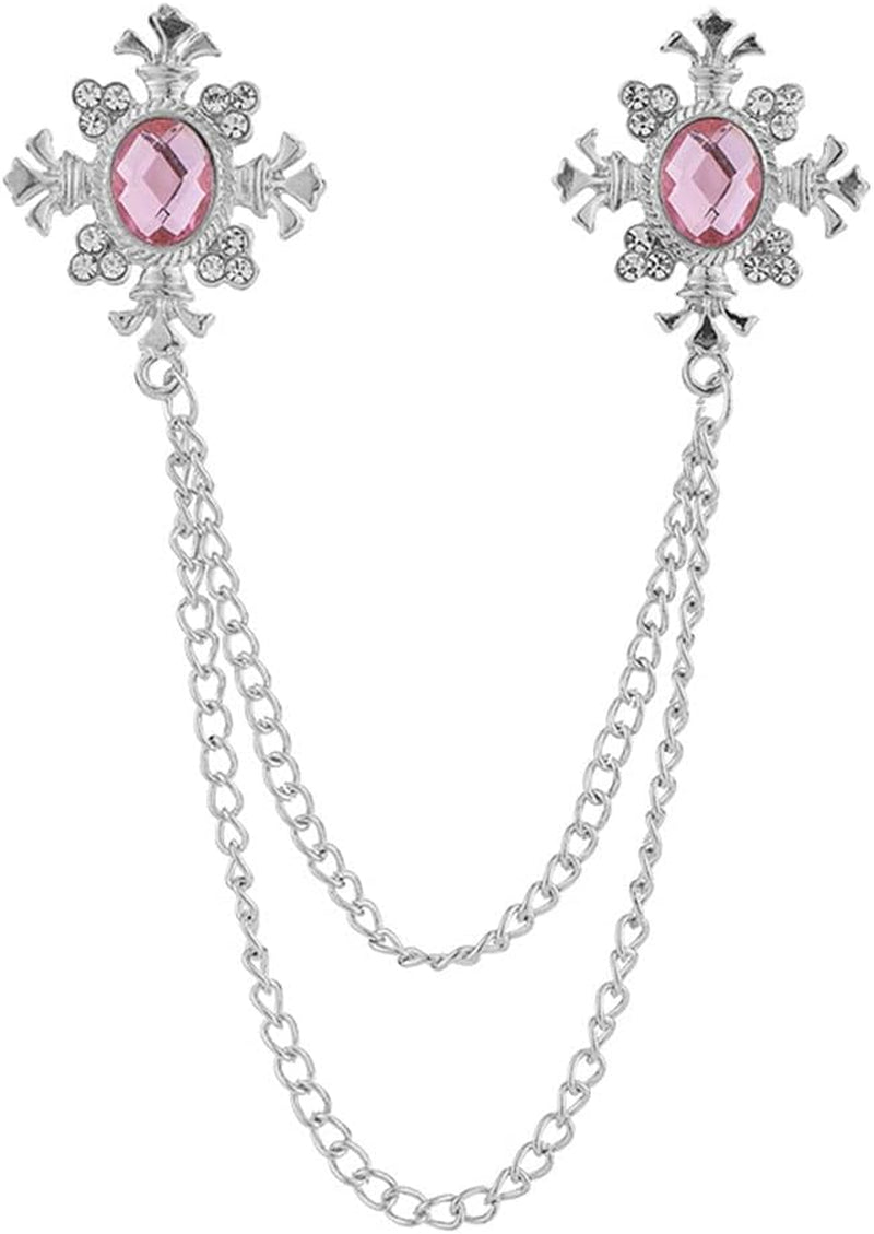 2 Pcs Men'S and Women'S Shirt Collar Tassel Rhinestone Accessories Diamond Crossing Collar Chain Fashion Versatile Suit Brooch(Multi -Color Optional)