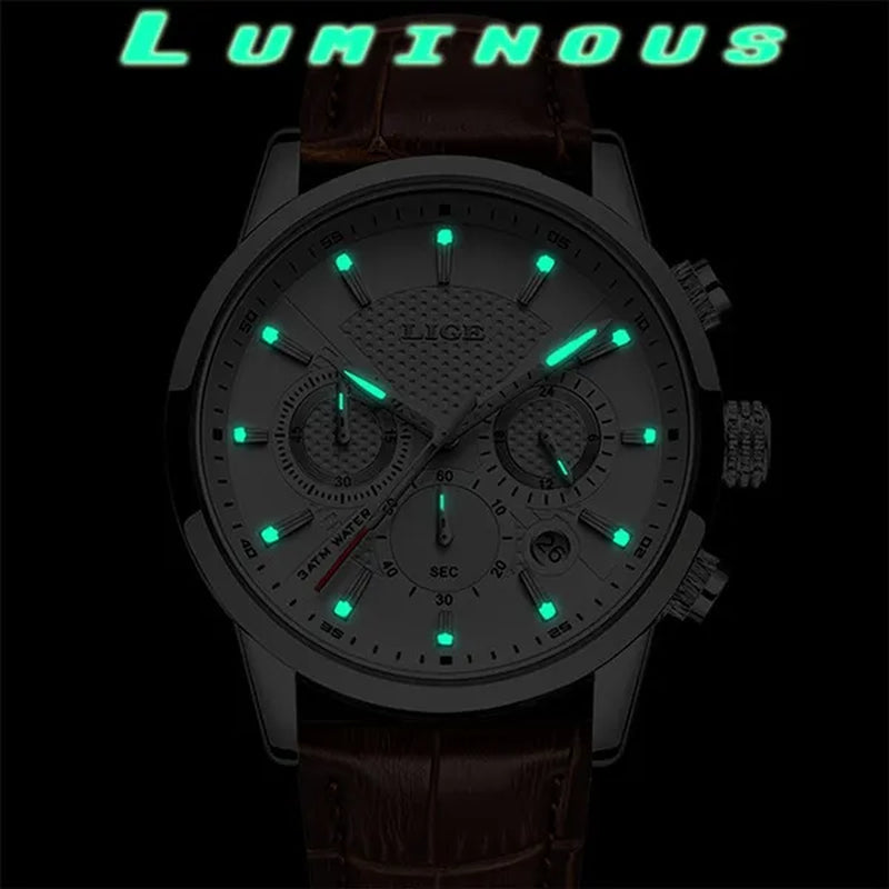 2019 LIGE New Fashion Gift Men Watch Leather Analog Quartz watches  Waterproof Chronograph Watch Sport Date Watch