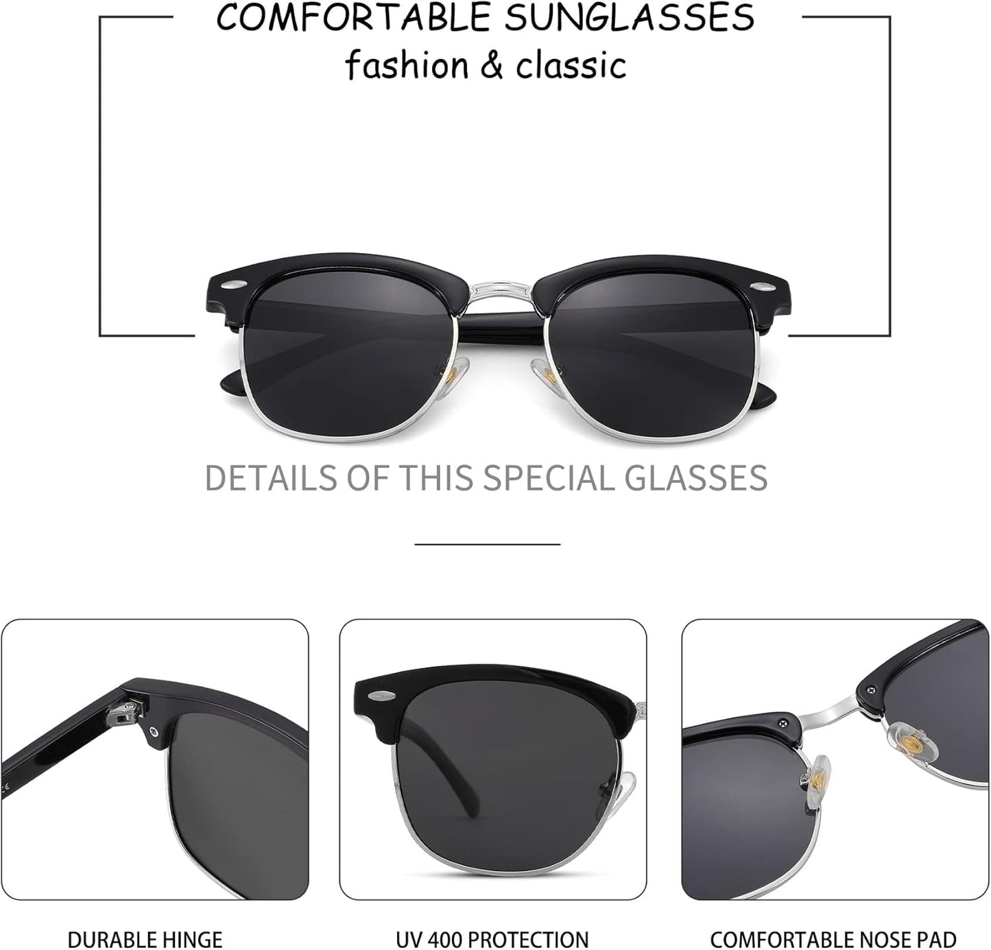 Semi-Rimless Polarized Sunglasses UV 400 Protection for Women Men