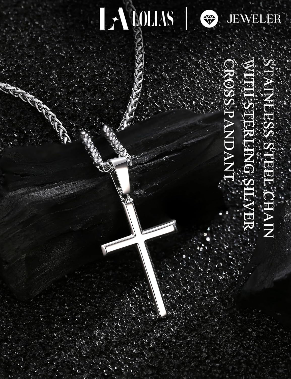 925 Sterling Silver Cross Necklace Men-Removable Silver Cross Pendant with Hypoallergenic 316L Stainless Steel Wheat Chain Crucifix Necklace Jewelry for Mens Women, 16-30 Inches