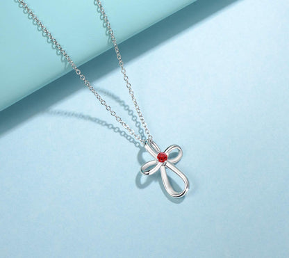 White Gold Plated 925 Sterling Silver Birthstone Open Loop Celtic Ribbon Cross Crucifix Infinity Pendant Necklace Cute Gifts for Women Girls, 16" + 2" Extender