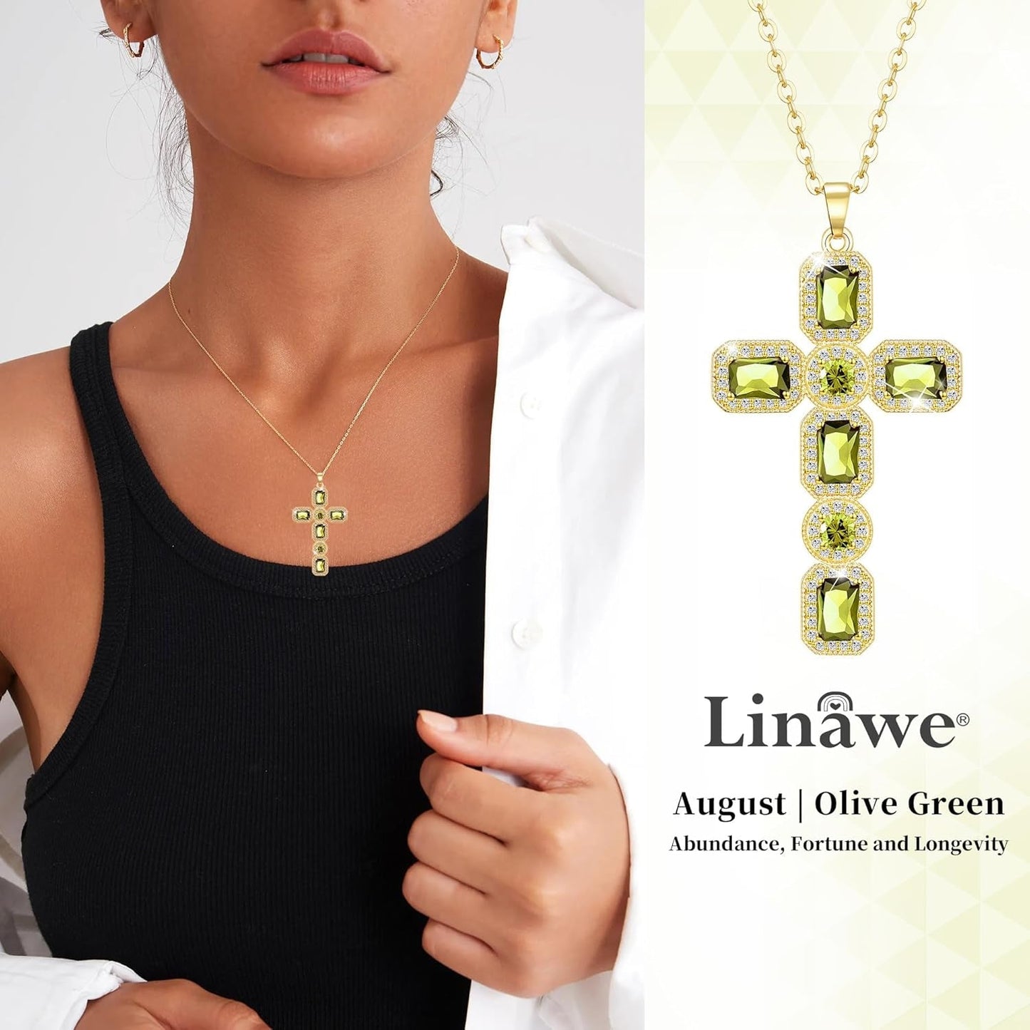 Cross Necklace for Women, Gold/Silver Jewelry Cross Charm Chain Necklaces, Moissanite Crystal Birthstone Cubic Zirconia Rhinestone Necklace, Religious Gifts
