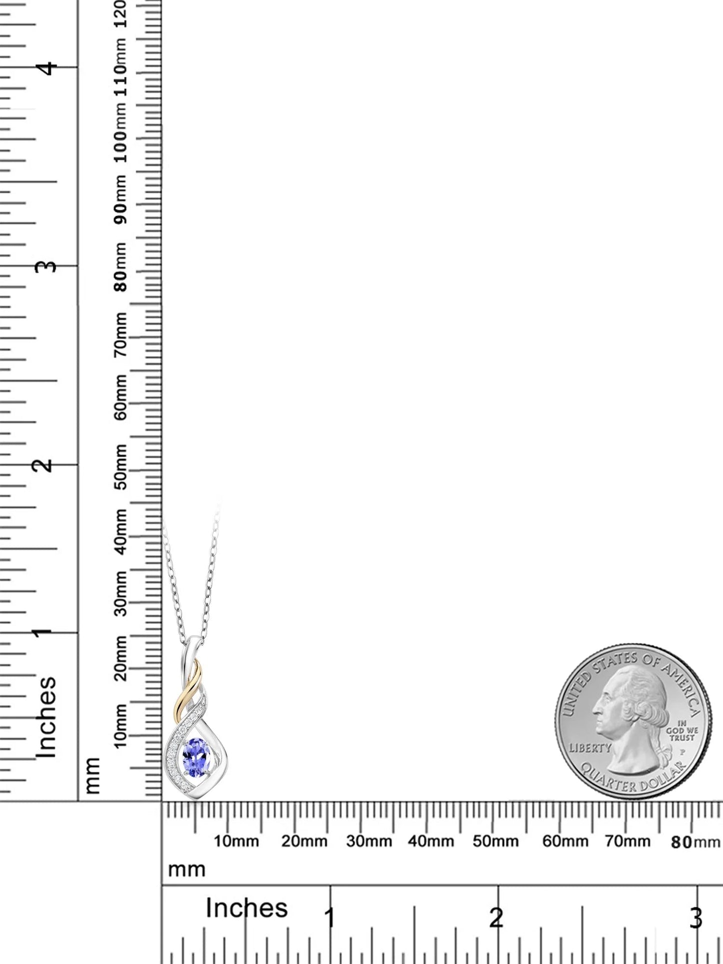 2 Tone 10K Yellow Gold and 925 Sterling Silver Blue Tanzanite and White Lab Grown Diamond Pendant Necklace for Women (0.53 Cttw, Gemstone Birthstone, with 18 Inch Silver Chain)