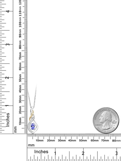 2 Tone 10K Yellow Gold and 925 Sterling Silver Blue Tanzanite and White Lab Grown Diamond Pendant Necklace for Women (0.53 Cttw, Gemstone Birthstone, with 18 Inch Silver Chain)