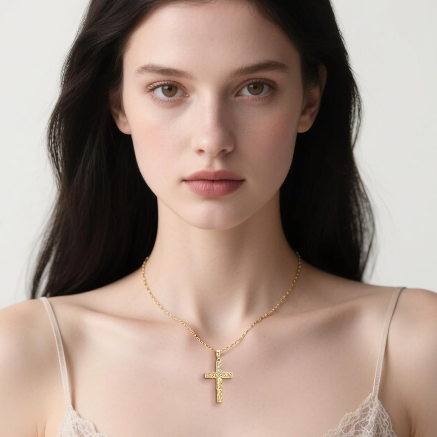14K Gold Cross Necklaces for Women Crucifix Necklace Men Gold Cross Pendant Chain Jewlery 48Cm