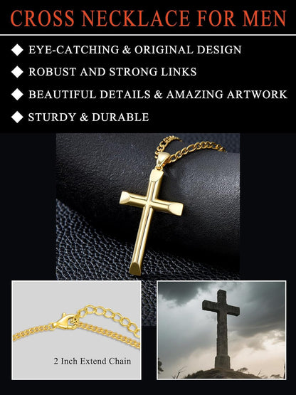 18K Gold Cross Necklace for Men Gold Cross Pendant Minimalist Cross Christian Jewelry Religious Gift
