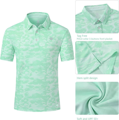 Men'S Camo Polo Golf Shirt Hiking Dry Fit Short Sleeve T-Shirts Pique Collared Polo Jersey