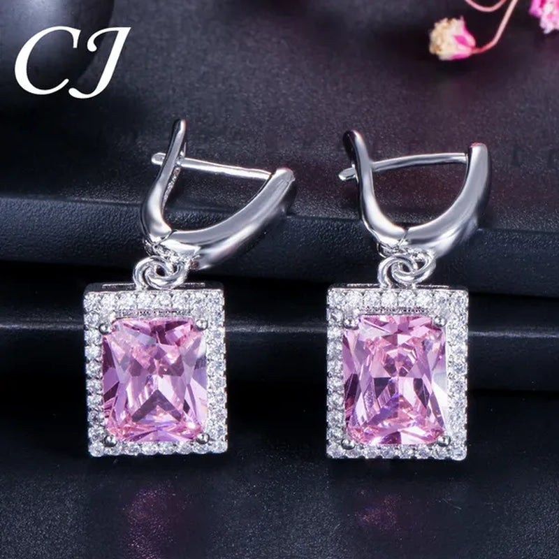 CANDICE Top Grade Bright Square Yellow Pave Sterling Silver Pendant Necklace Earrings and Ring with Tiny CZ Stone Jewelry 3 Pcs Sets for Women Dress Accessories