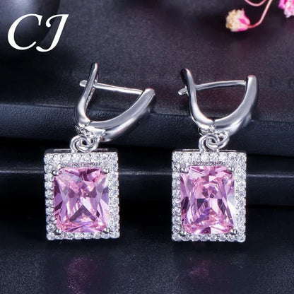 CANDICE Top Grade Bright Square Yellow Pave Sterling Silver Pendant Necklace Earrings and Ring with Tiny CZ Stone Jewelry 3 Pcs Sets for Women Dress Accessories