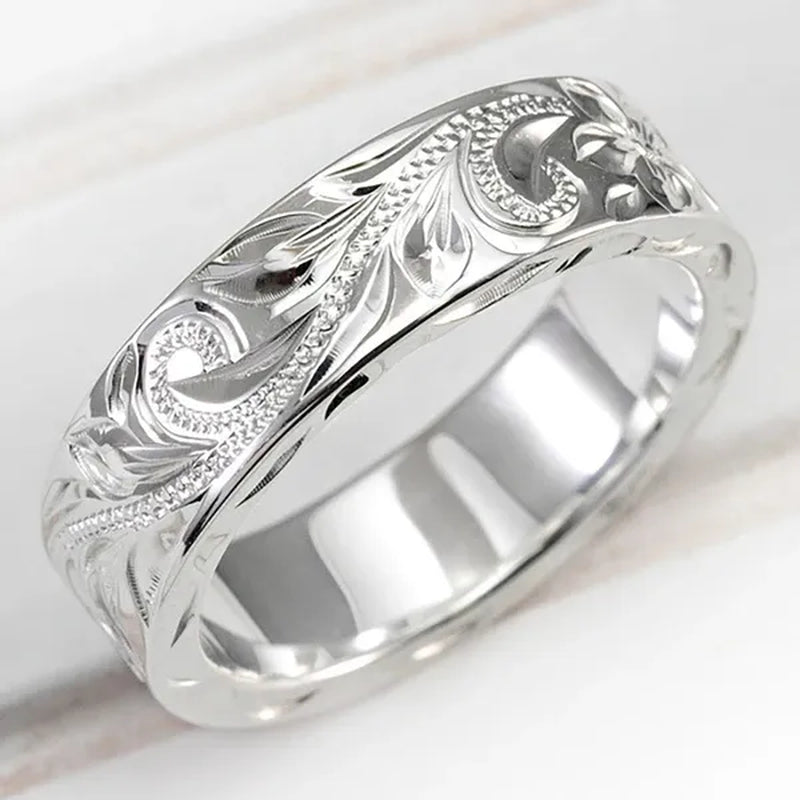 Personality Women'S Fashion Exquisite Ring Carved Flower Jewelry for Women Stackable Rings Beautiful Ladies Proposal Engagement Party Accessories Elegant Bride Wedding Band Anniversary Gift Size 4-12 Bague Femme