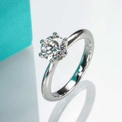 1/2/3/5CT Six Prong Solitaire Moissanite Ring, Thickened Gold Plated Silver, Gift for Wedding, Engagement and Anniversary with Certificate