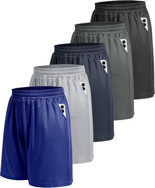 5 Pack Athletic Gym Mens Shorts - Workout Black Quick Dry Basketball Shorts with Pockets for Running Casual Activewear - WORLD TIME VISITS