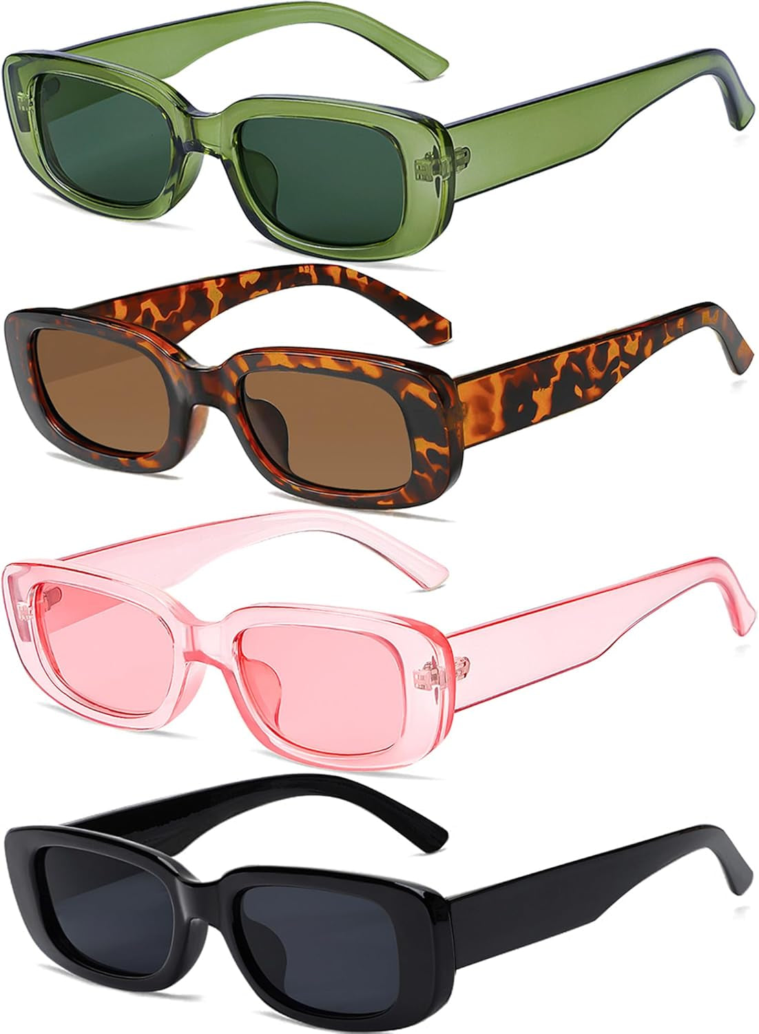 4 Pieces Retro Vintage Sunglasses Small Square Rectangle 90S Glasses Trendy Y2K for Women Aesthetic Accessories - WORLD TIME VISITS