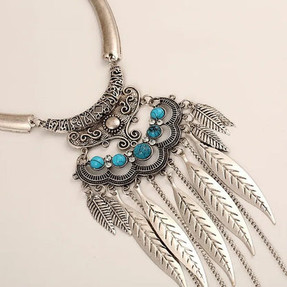 Bohemian Gypsy Ethnic Choker Collar Vintage Leaf Tassel Maxi Statement Pendant Necklace Jewelry
