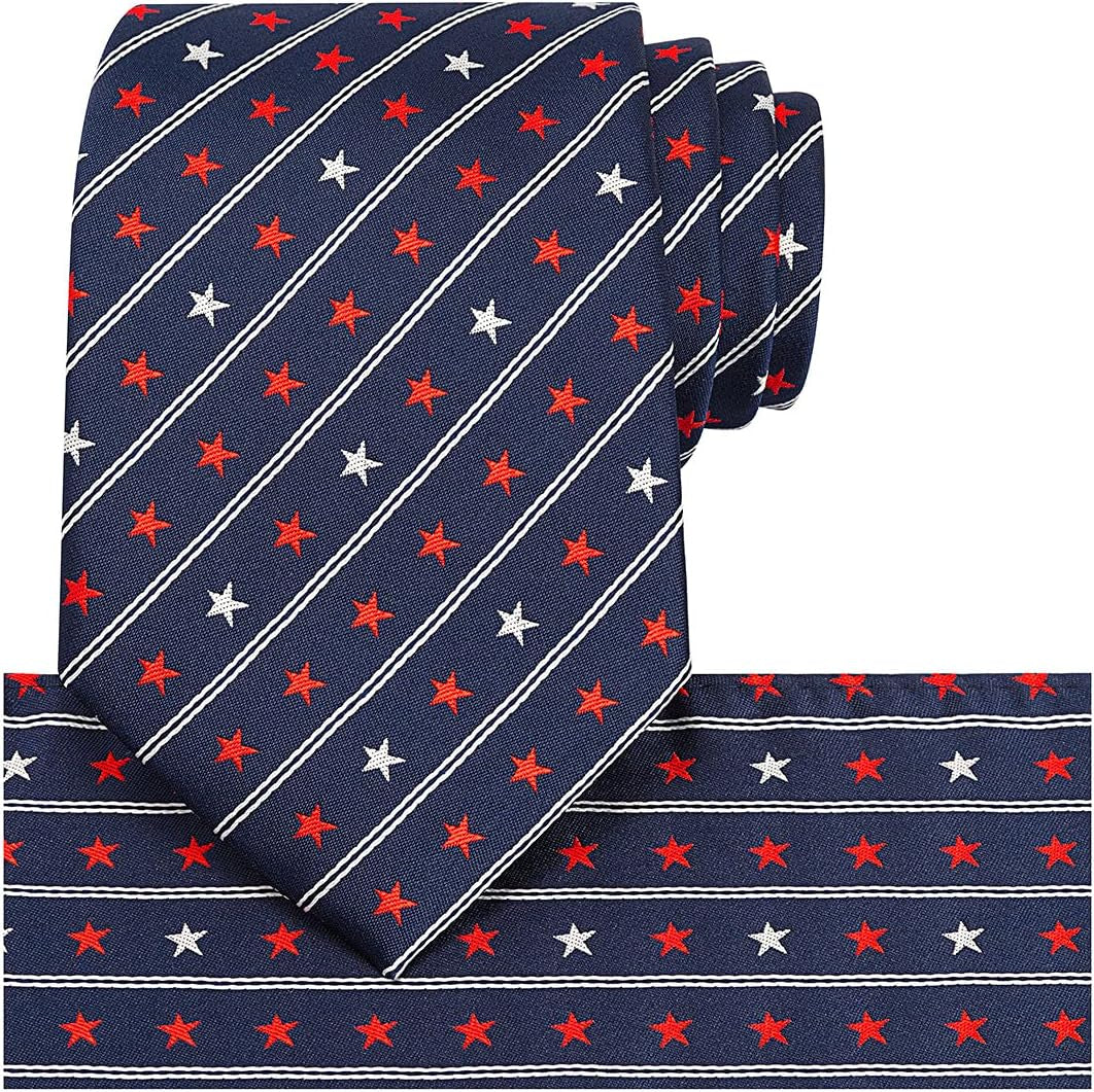Mens Silk Tie Set Patriotic Ties the USA Necktie + Pocket Square - WORLD TIME VISITS