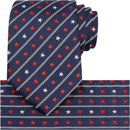 Mens Silk Tie Set Patriotic Ties the USA Necktie + Pocket Square - WORLD TIME VISITS
