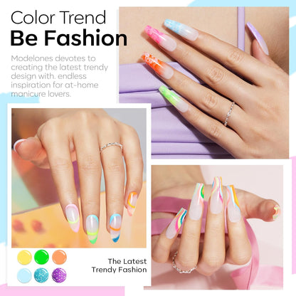 40 Pcs Gel Nail Polish Set, Summer Rainbow Neon Gel Polish Bright Hot Pink Green Yellow Purple Blue Glitter Nail Gel Polish with Nail Primer Base& Matte Glossy Top Coat Soak off LGBT Nails