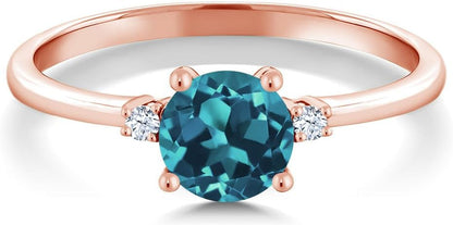 10K Rose Gold London Blue Topaz and White Created Sapphire Solitaire Engagement Ring for Women (0.78 Cttw, round 6MM, Gemstone November Birthstone, Available in Size 5,6,7,8,9) - WORLD TIME VISITS