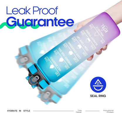 32Oz Large Leakproof BPA Free Drinking Water Bottle with Time Marker and Straw to Ensure You Drink Enough Water Throughout the Day for Fitness and Outdoor Enthusiasts