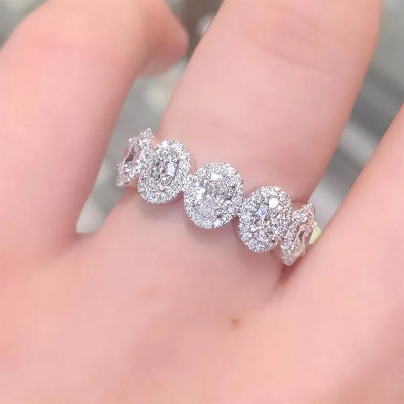 Trendy 925 Sterling Silver 5 Stone White Sapphire Diamond Rings for Women Bridal Romantic Proposal Ring Jewelry