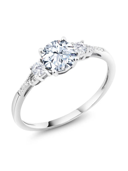 10K White Gold White Created Sapphire and White Diamond Accent 3-Stone Engagement Ring for Women (1.35 Cttw, round 6MM, Gemstone September Birthstone, Size 9)