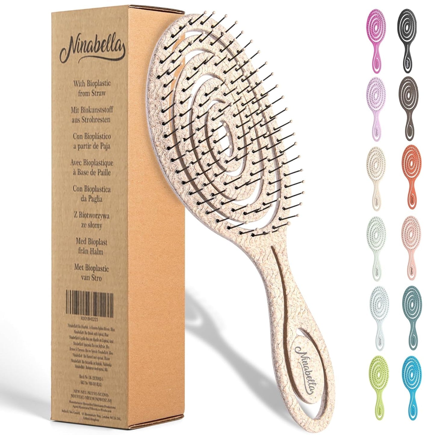 Organic Detangling Hair Brush for Women, Men & Children - Does Not Pull on Hair - Hair Straightening Brushes for Straight, Curly & Wet Hair - Unique Spiral Hairbrush