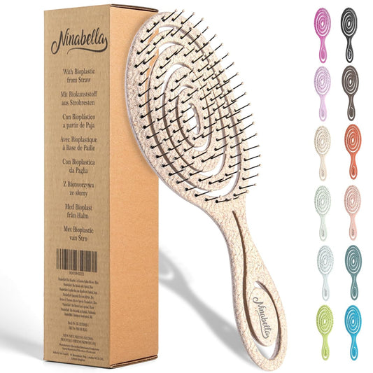 Organic Detangling Hair Brush for Women, Men & Children - Does Not Pull on Hair - Hair Straightening Brushes for Straight, Curly & Wet Hair - Unique Spiral Hairbrush