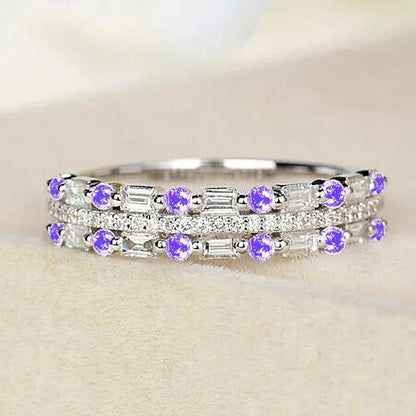 Silver Natural Gemstones Ring White Sapphire Wedding Birthstone Bride Engagement Square Brand Crown Cross Ring Jewelry Size 6 7 8 9 10