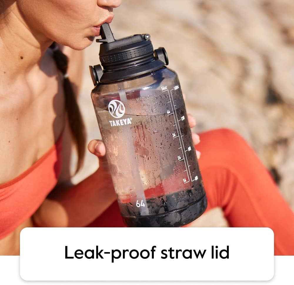 64 Oz Motivational Water Bottle with Straw Lid with Time Marker, Half Gallon, Premium Quality BPA Free Tritan Plastic, Breezy Blue