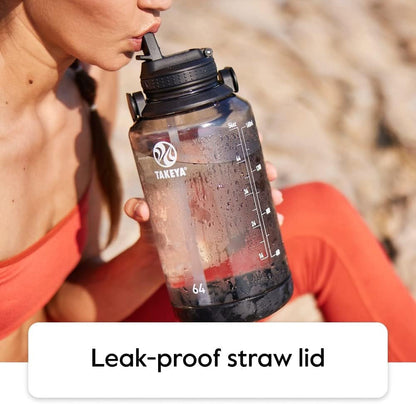 64 Oz Motivational Water Bottle with Straw Lid with Time Marker, Half Gallon, Premium Quality BPA Free Tritan Plastic, Vivacity Purple