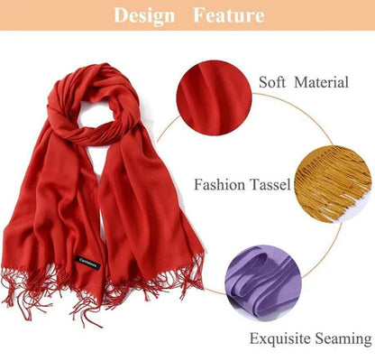 Women Cashmere Wool Scarf Wraps Warm Blanket Scarves Women Solid Color Cashmere Scarves with Tassel Poncho Cashmere Scarfs