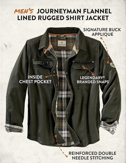 Journeyman Shirt Jacket Flannel Lined Shacket for Men Water-Resistant Coat Rugged Fall Clothing
