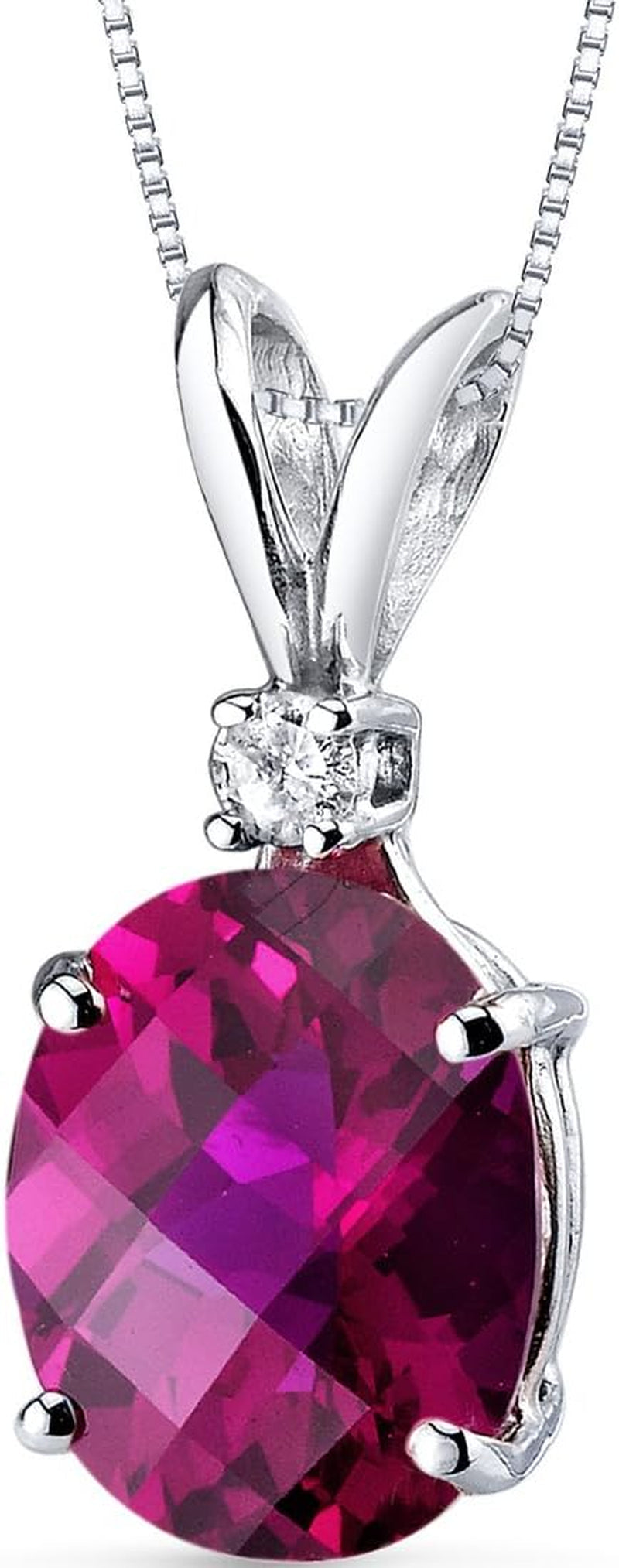 Created Ruby with Genuine Diamond Pendant in 14K White Gold, Elegant Solitaire, Oval Shape, 10X8Mm, 3.50 Carats Total, Sparkling V-Day Gift, Women Gift Ideas W/Jewelry Box - WORLD TIME VISITS