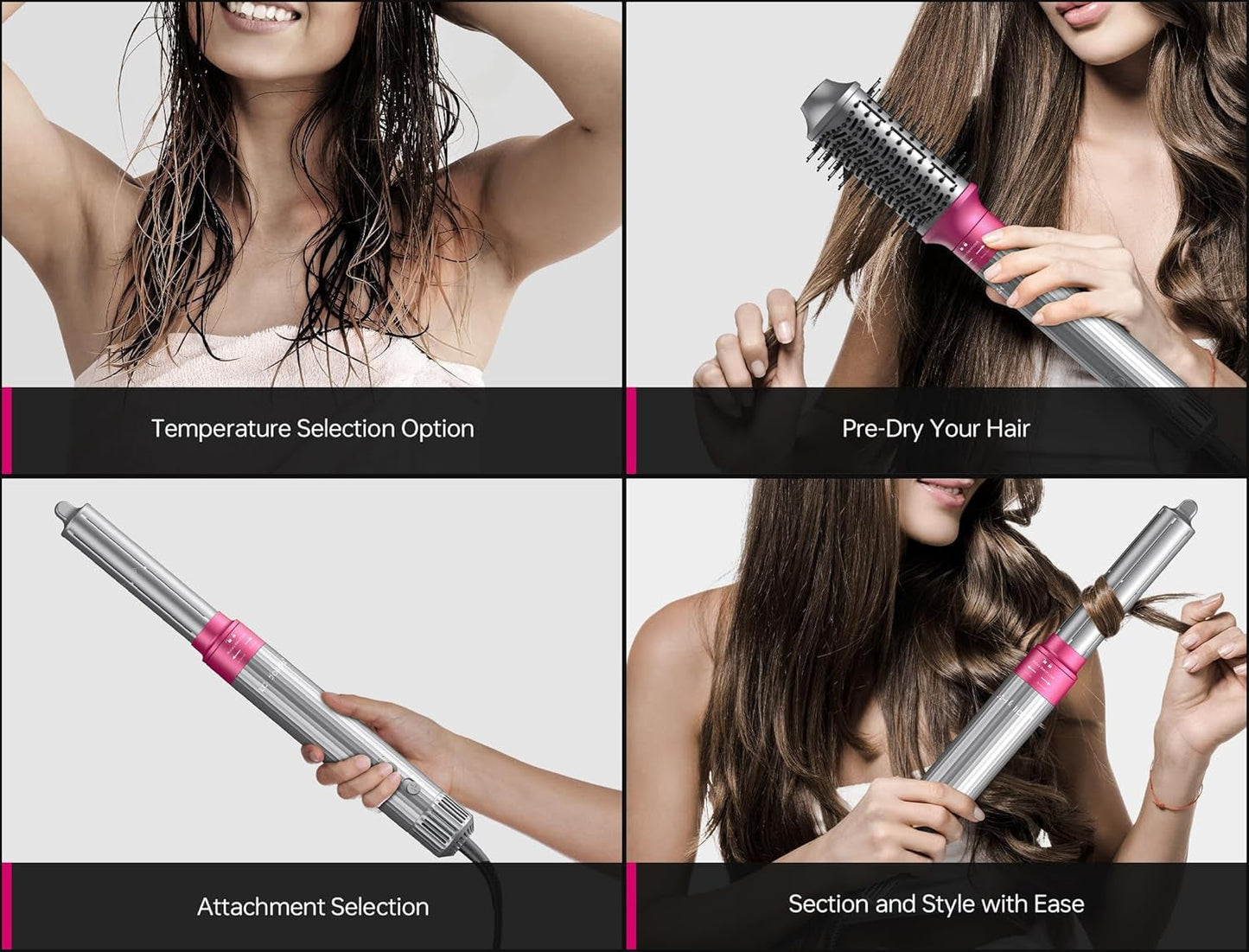 5 in 1 Professional Hot Air Styler,  Powerful Hair Dryer & Straightener Set, Styling without Heat Damage, Fast Drying Curling Volumizing Straightening, 110 Volts, 1200 Watts（Silver）