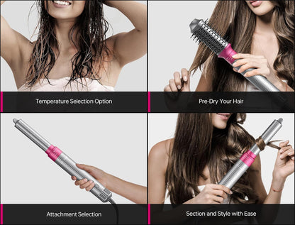 5 in 1 Professional Hot Air Styler,  Powerful Hair Dryer & Straightener Set, Styling without Heat Damage, Fast Drying Curling Volumizing Straightening, 110 Volts, 1200 Watts（Silver）