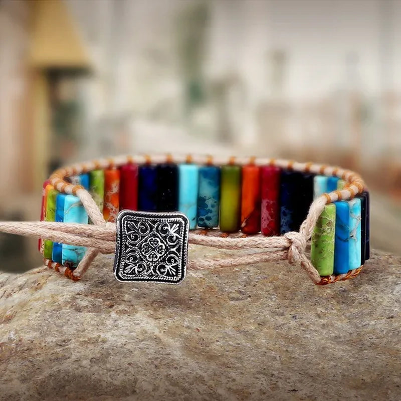Bohemian Bracelet Tube Natural Emperor Stone Beaded Leather Wrap Chakra Bangles&Bracelets Couples Jewelry the Best Friend Gifts - WORLD TIME VISITS