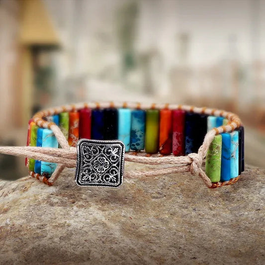 Bohemian Bracelet Tube Natural Emperor Stone Beaded Leather Wrap Chakra Bangles&Bracelets Couples Jewelry the Best Friend Gifts - WORLD TIME VISITS