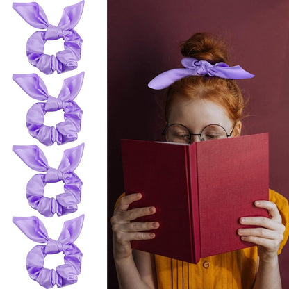 20 Pack Purple Scrunchies for Women - Satin Silk Hair Ties with Bow for Thick Hair, Cute Ponytail Holders and Ribbon Accessories
