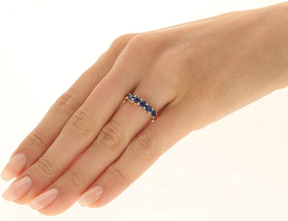 Gin and Grace 14K Yellow Gold Genuine Blue Sapphire Ring with Diamonds for Women | Ethically, Authentically & Organically Sourced (Round-Cut) Shaped Sapphire Hand-Crafted Jewelry for Her | Sapphire Ring for Women