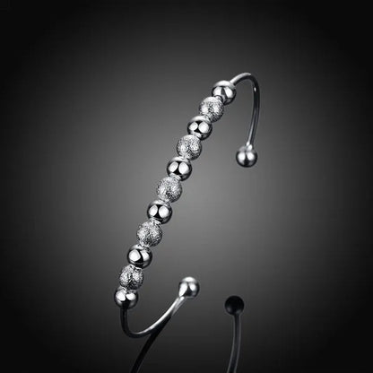 Fashion 925 Sterling Silver Women'S Fine round Beads Bangle Bracelet Party Friend Cool Gift