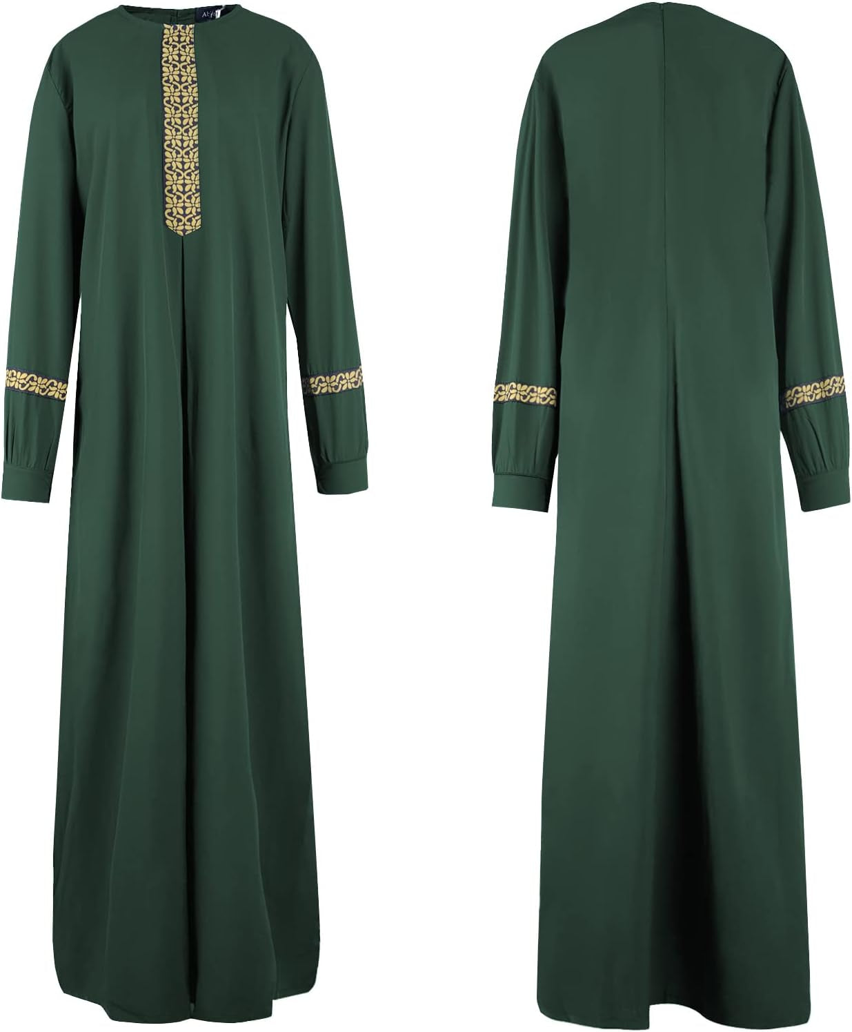 Womens Long Sleeve Ethnic Style Zipper Muslim Dresses Abaya with Hijabs