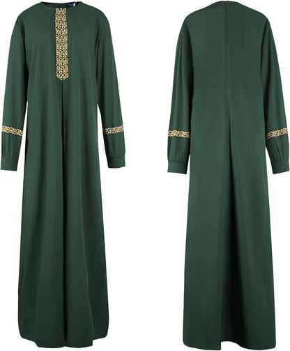 Womens Long Sleeve Ethnic Style Zipper Muslim Dresses Abaya with Hijabs