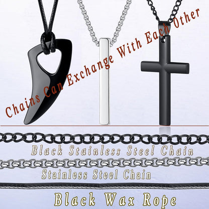 8 Pcs Necklace for Men, Mens Necklaces Jewelry Set, Black and Silver Stainless Steel Necklace, Cross Pendant Necklace, 16-24 Inches Chain