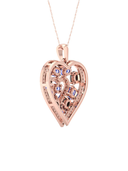 Gemstone 10K Rose Gold Oval Cut Ethiopian Opal and Tanzanite 1/4 CT TW Diamond Halo Heart Pendant Necklace