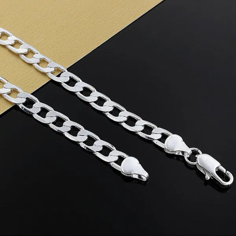925 Sterling Silver Fashion Italian Curb Link Chain Necklace Bracelet 925 Silver High Quality Jewelry Set for Women and Men