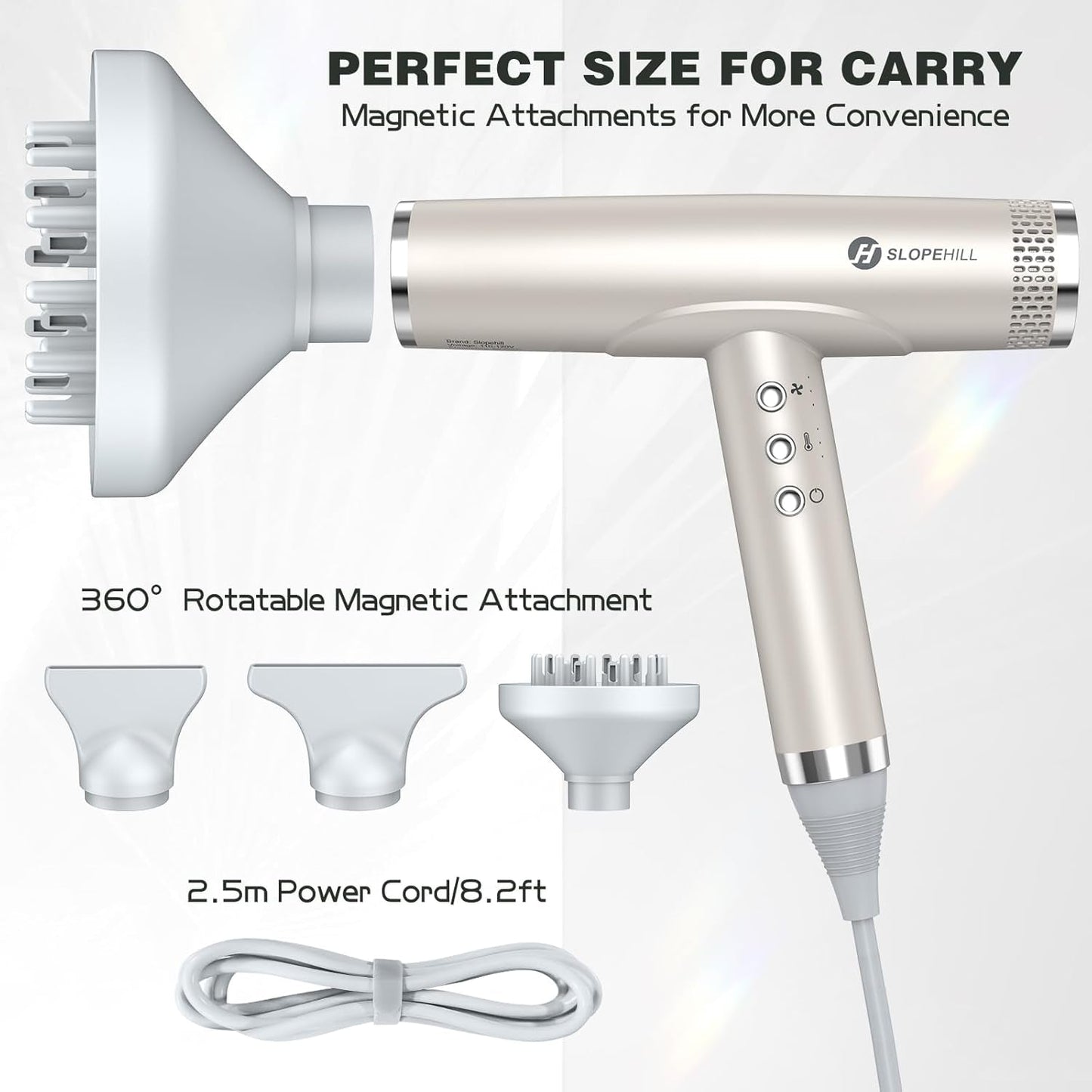 Professional Hair Dryer with Diffuser, Ionic Hair Dryer,Lightweight Compact Powerful & Fast Salon Blow Dryer with High Speed Brushless Motor, Travel Hair Dryer, Women & Men (Ceramic, Stone)