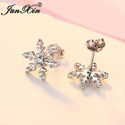 Junxin Fashion Earrings New Exquisite Girls Earing Full Diamond Snowflakes Stud Earrings for Women Engagement Band Wedding Jewelry Earrings - WORLD TIME VISITS